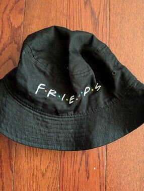 FRIENDS Black Bucket Hat with Multicolored Dot Accents